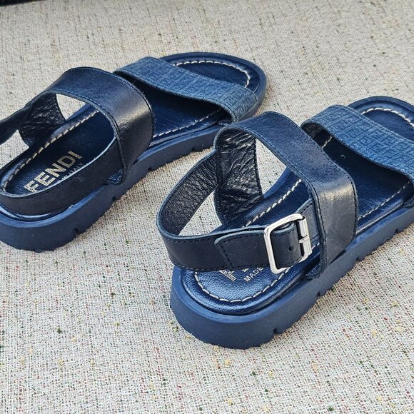 Fendi Kids Boys Sandal Blue Leather/Canvas Upper Shoes Made in Italy Size 33 kid - Picture 5 of 11